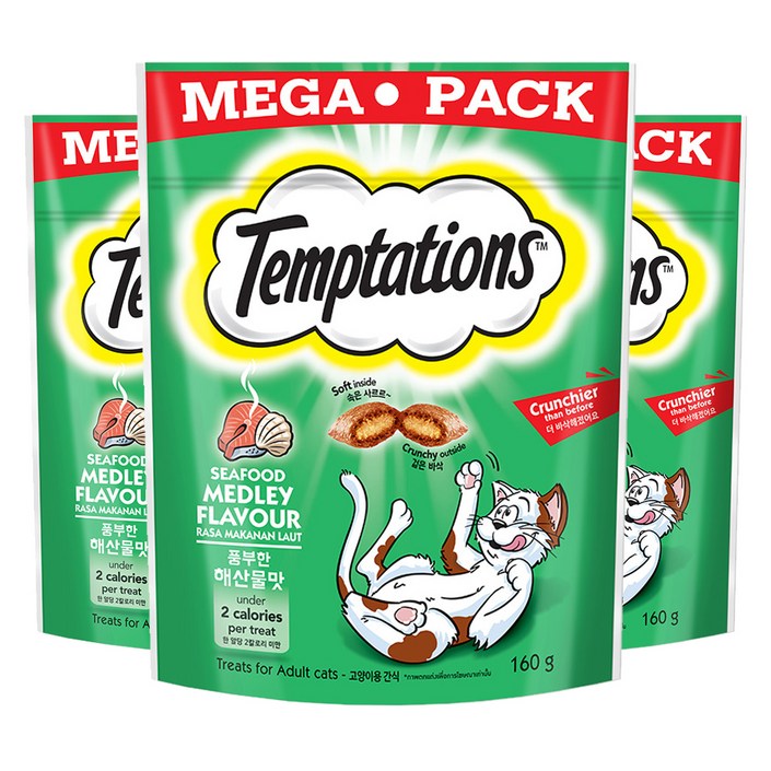 템테이션 고양이 간식, 풍부한 해산물맛, 160g, 3개