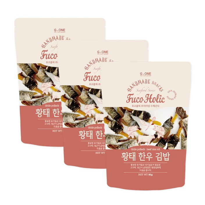 후코홀릭 강아지 김밥 간식 80g, 황태 + 한우 혼합맛, 3개 20230626