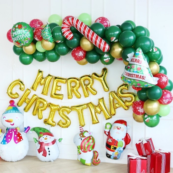 파티해 큐티 크리스마스 은박풍선 장식 B 세트, 혼합색상, 1세트