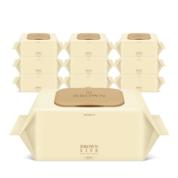 브라운라이프 저자극 엠보싱 물티슈 캡형 50평량, 50g, 100매, 10팩