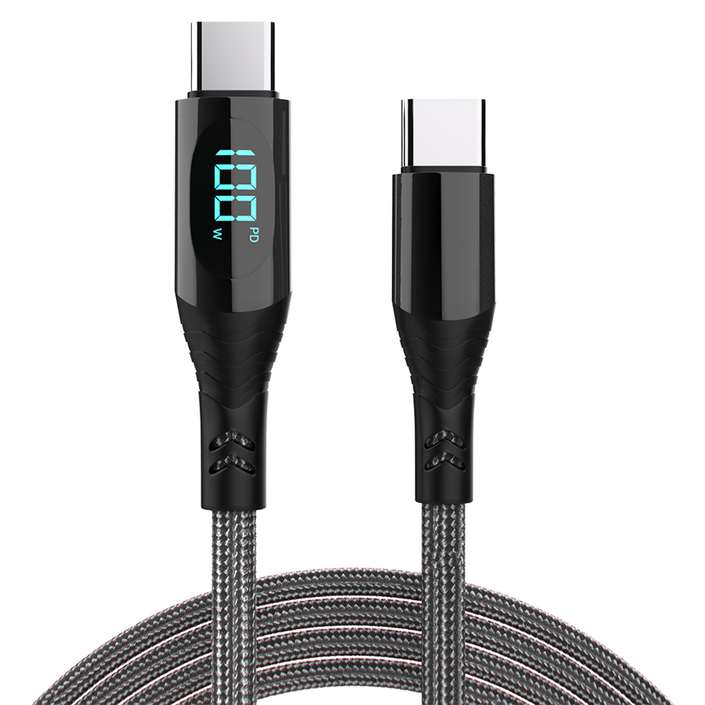 굿밸류 디스플레이 C타입C타입 PD 100W 초고속 충전케이블, 2m, 블랙, 1개