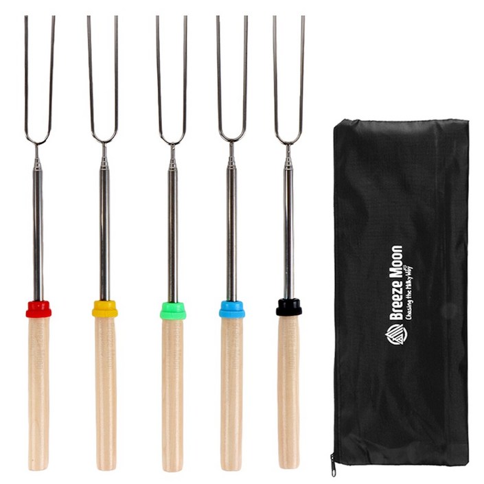 브리즈문 스텐304 길이조절 캠핑 바비큐 마시멜로우 꼬치 5종 + 보관 파우치
