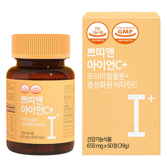 쁘띠앤 아이언C 철분 비타민C 영양제, 60정, 39g, 1개