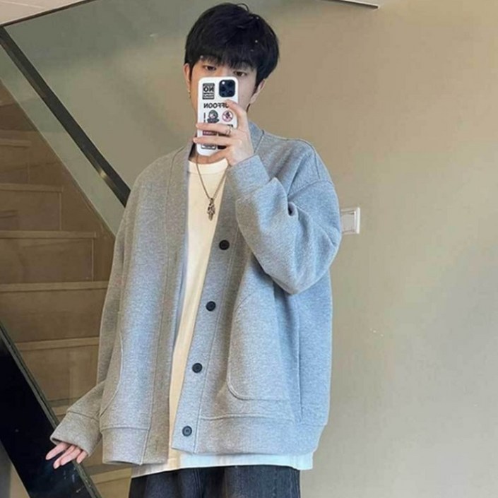 제이티엘 남성용 라운드 포켓 니트 박시 코디 가디건