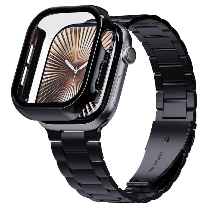 칸탐 갤럭시워치 메탈 스트랩  풀커버 케이스 세트, 블랙, 1세트