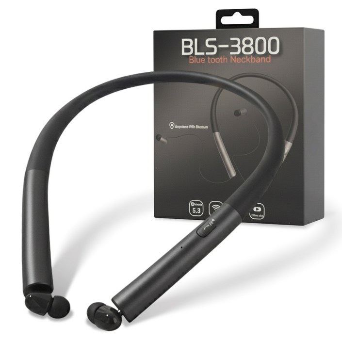 블루선 넥밴드 블루투스 이어폰, BLS3800, Black