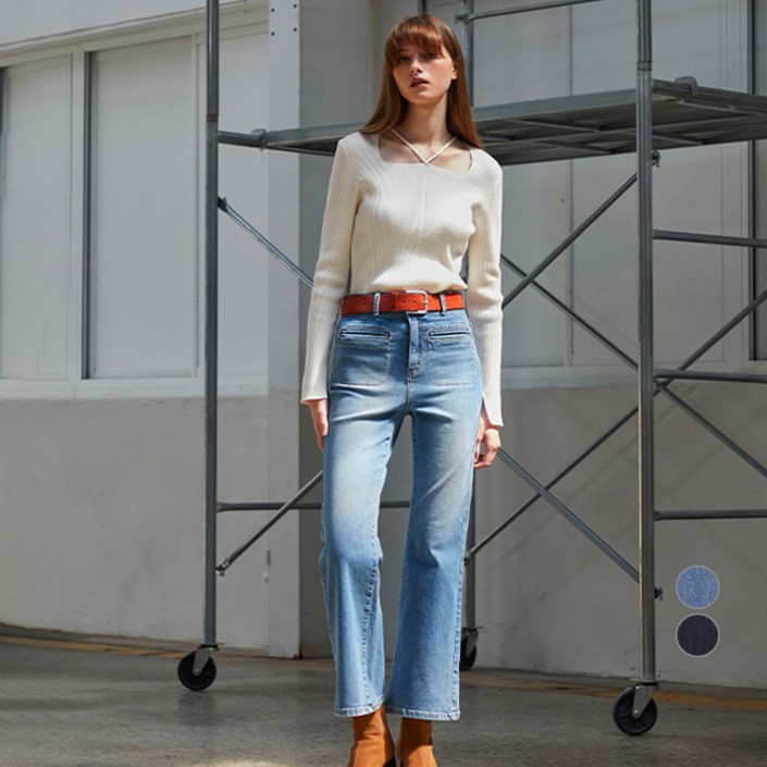 에고이스트 여성용 프런트 포켓 데일리 부츠컷 데님 팬츠 EQ3BO802