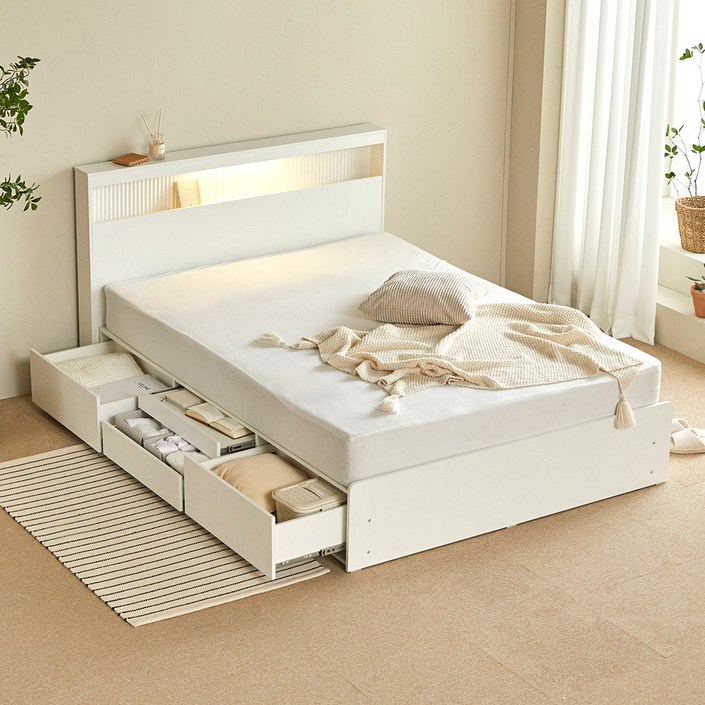 웰퍼니쳐 헤일로 LED 호텔식 수납침대 프레임 단품 방문설치, 화이트