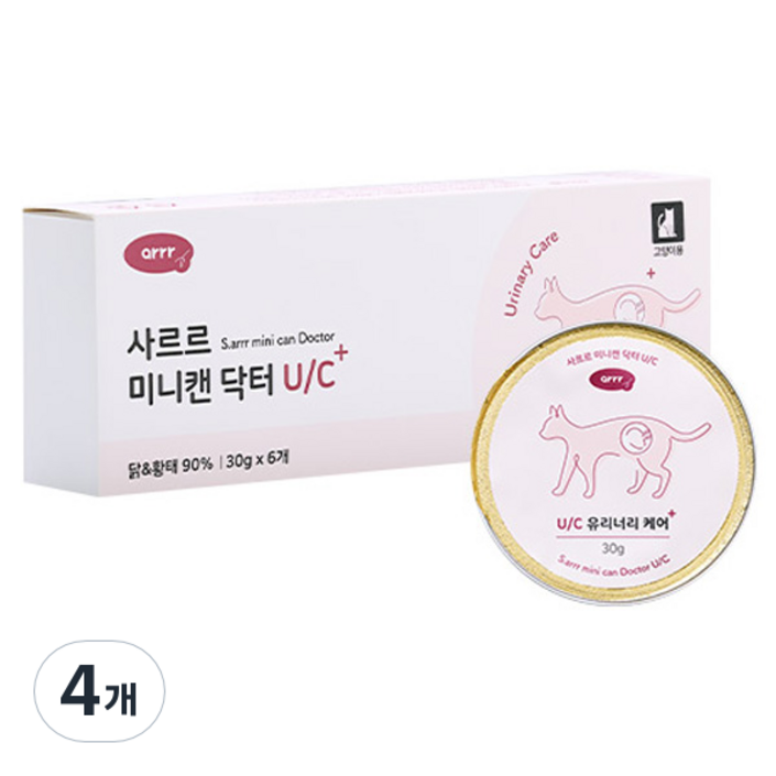 아르르 고양이 사르르 미니캔 닥터 간식 습식캔, UC 유리너리케어, 180g, 4개