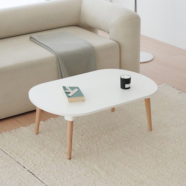 레몬트리 국내제조 E0 LPM 우드 접이식 타원형 900 테이블, 스노우 화이트