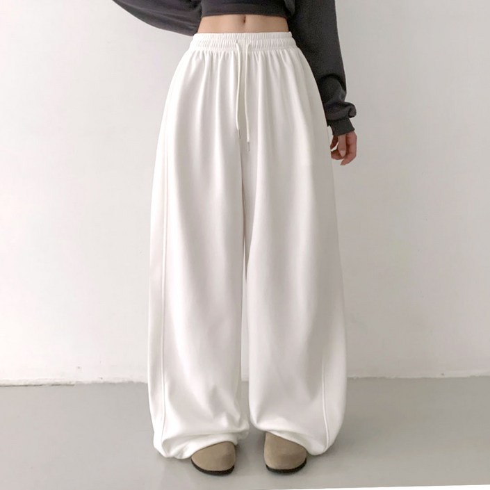 플랜데이 여성용 롱숏 기장 버블 핀턱 아방 와이드 트레이닝팬츠