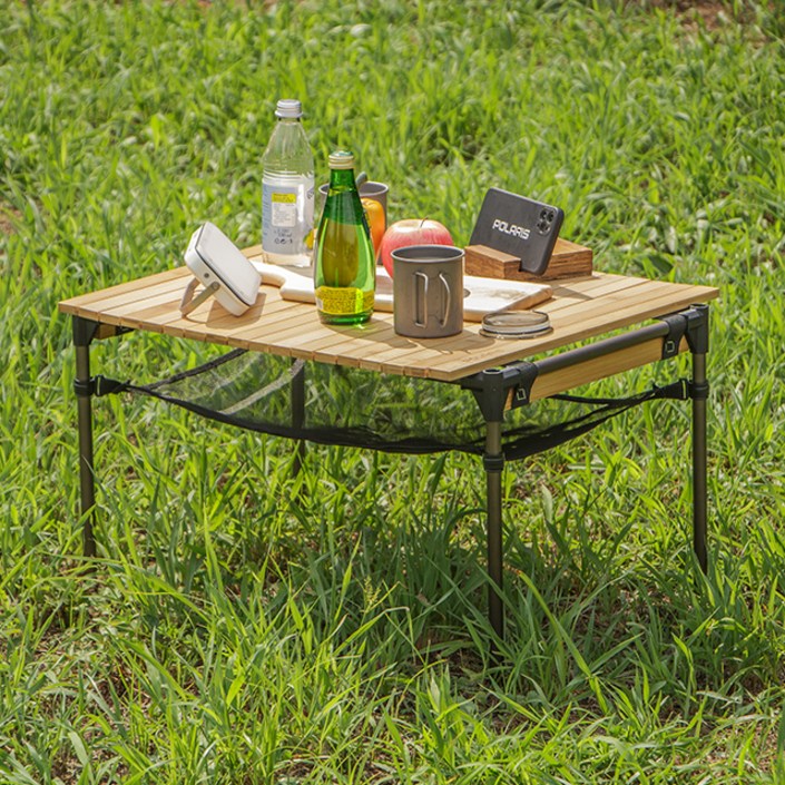 폴라리스 경량 우드 롤 뱀부 캠핑 테이블, 원목색(상판) + 무광그레이(프레임) 20221014