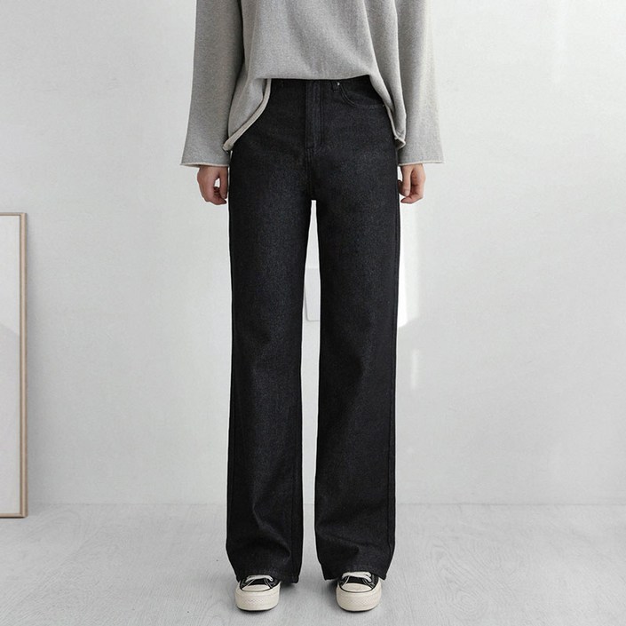 앤드스타일 여성용 숏기본롱 딱맞진 34탄 슬럽 논페이드 인밴딩 와이드 데님팬츠 265032