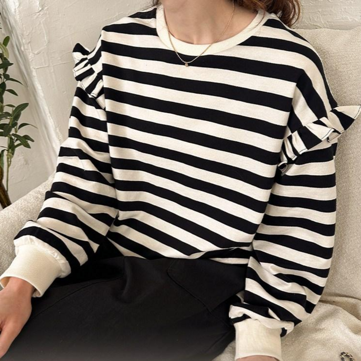 메리브MERYVE감성룩베이프릴단가라맨투맨one color 가을 맨투맨 감성 캐주얼 단가라