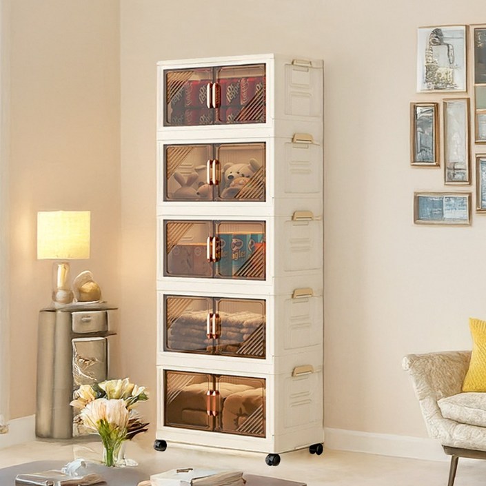 [1분조립] 정리의마법사 대용량 이동식 폴딩서랍장 수납함 리빙박스, 투명