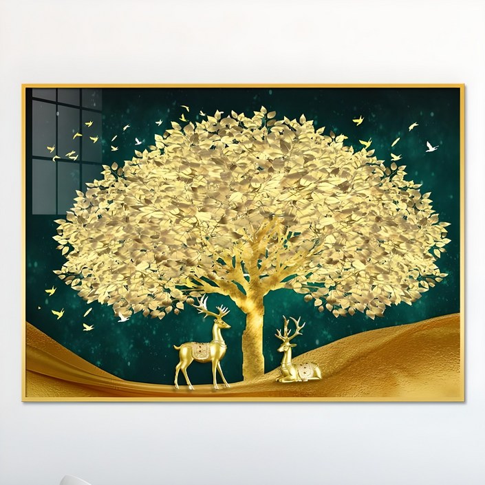 아트블루 풍수에 좋은 그림 황금 나무 금나무 사슴 인테리어 액자