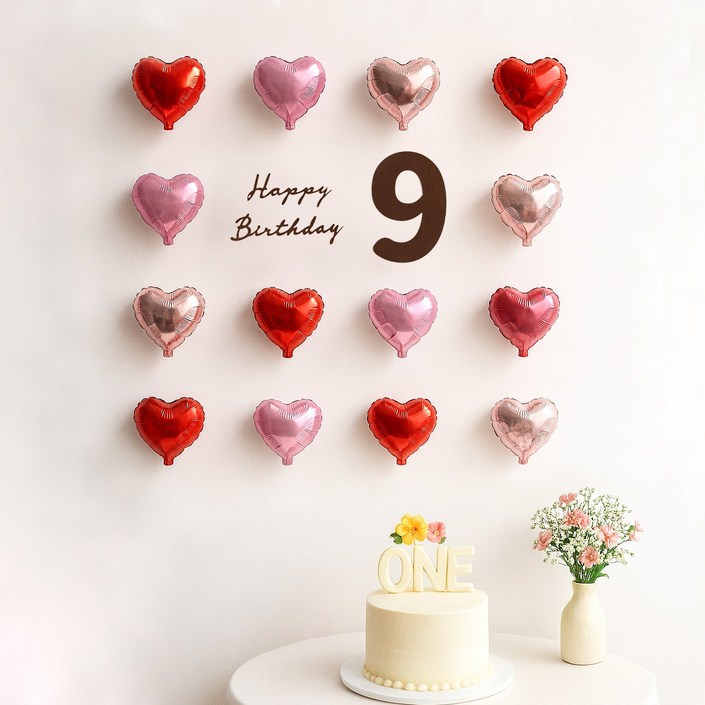 해피제이니 펠트 생일레터링 미니하트  풍선 20개 생일 파티용품 세트