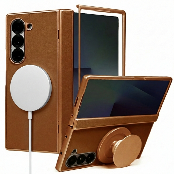 제루크 갤럭시 호환 Z 폴드 힌지보호 맥세이프 자력강화 무선충전 풀커버 거치 소가죽 케이스