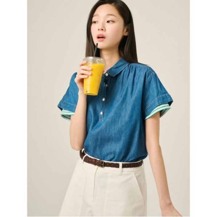 빈폴레이디스 25SS데님 캡 슬리브 셔츠 블루 BF5465C02P 175569