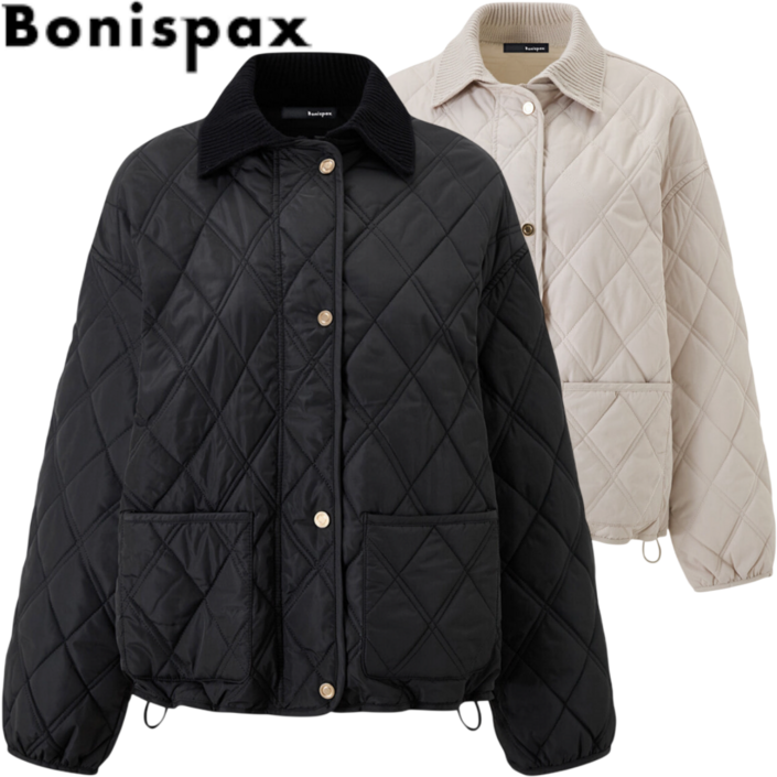 백화점정품 보니스팍스 여성 패딩 다이아 퀄팅 누빔 니트 카라 스트링 점퍼 동절기 겨울 자켓