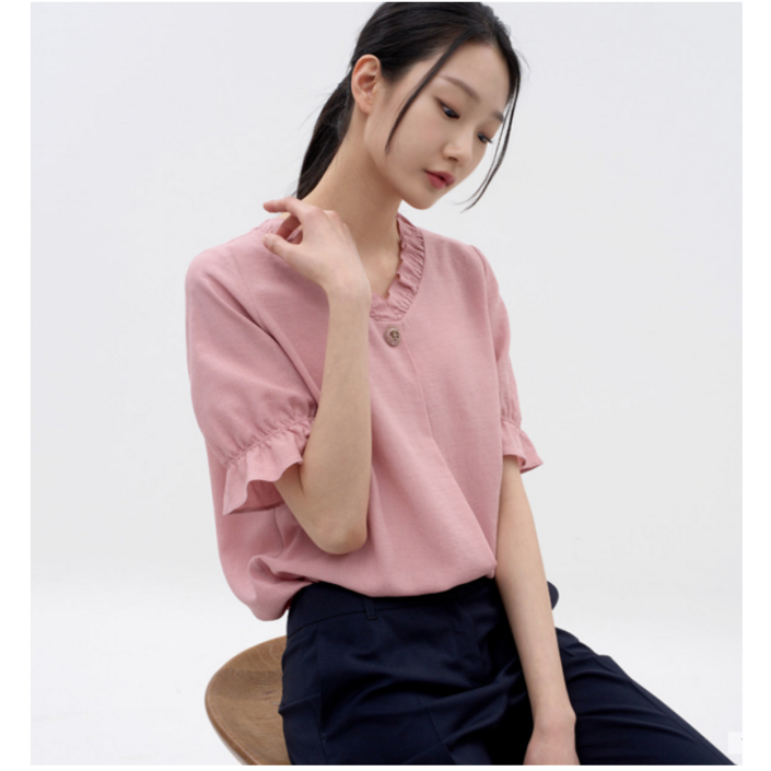 지센창원여성 린넨라이크 프릴넥 블라우스 3색 LFWSN407