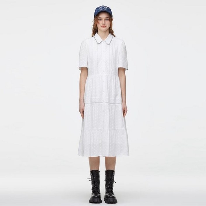 [국내백화점] 써스데이아일랜드 원피스 배색 레이스 포인트 풀 오픈 (T254MOP233W) 롱원피스 하객룩