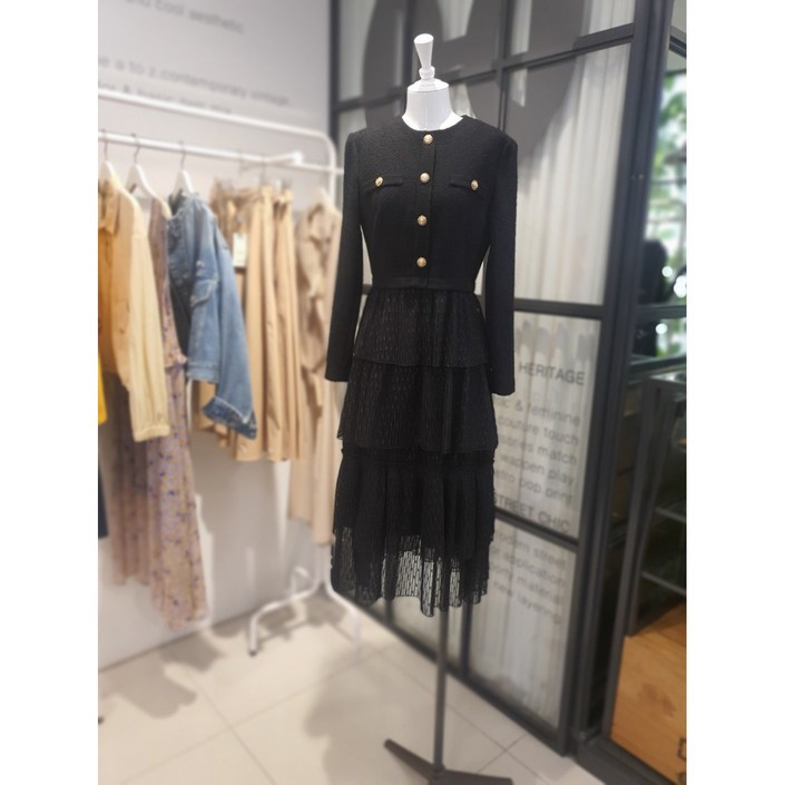 [듀엘] DEWE 단아한 레이어링 블랙 샤 원피스D224MSE046 NC일산