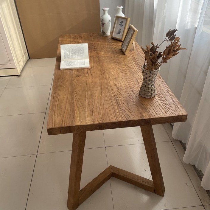 고재식탁 느릅나무 책상 120x60x75cm 식탁겸 대형 통나무 오래된 도어 컴퓨터 우드슬랩