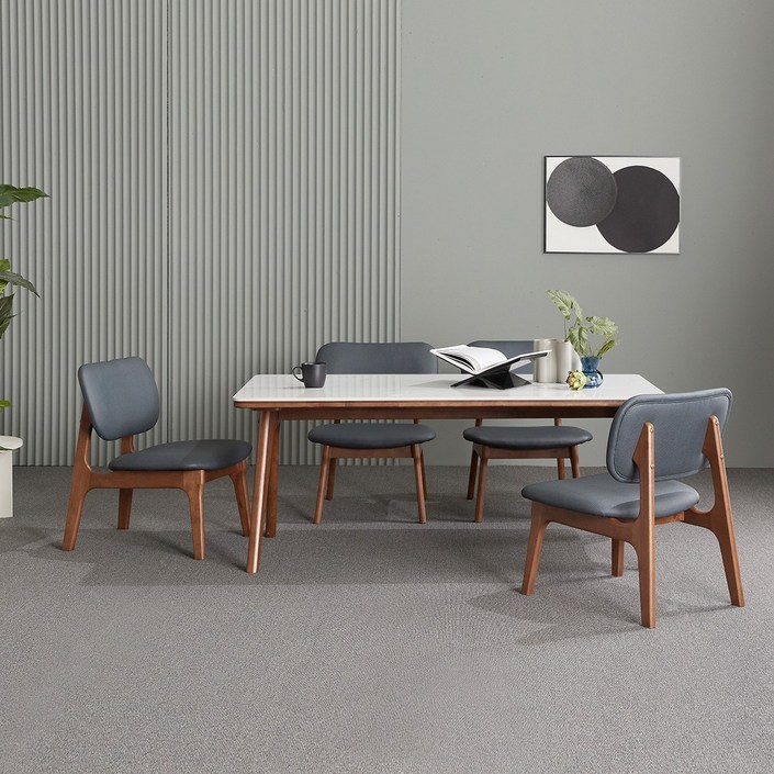 헤닝 마이홈 세라믹 원목 4인 6인 낮은식탁 식탁세트, 월넛