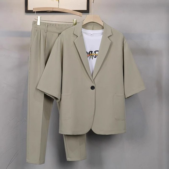 WEIHAN 남성 여름 반팔 수트 샛업 시원한 정장 자켓 와이드 바지 팬츠 상하의세트 하객룩