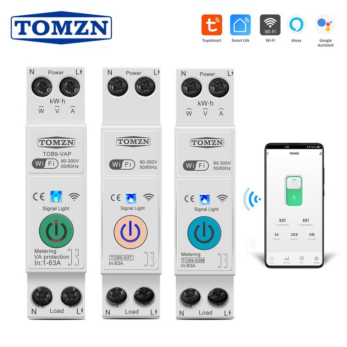 TOMZN 와이파이 스마트 스위치 에너지 미터 Kwh 계량 모니터링 회로 차단기 머 릴레이