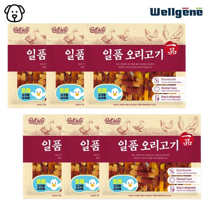 벨버드 일품 오리 사사미 육포 대용량 간식, 6개, 300g, 고구마 사사미
