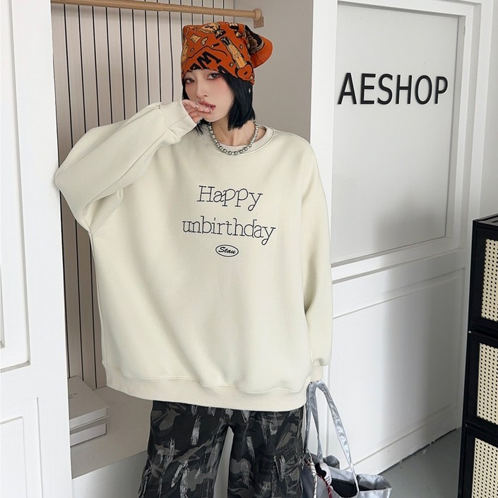 스피세프 남녀공용 오버핏 맨투맨 심플 긴팔 티셔츠