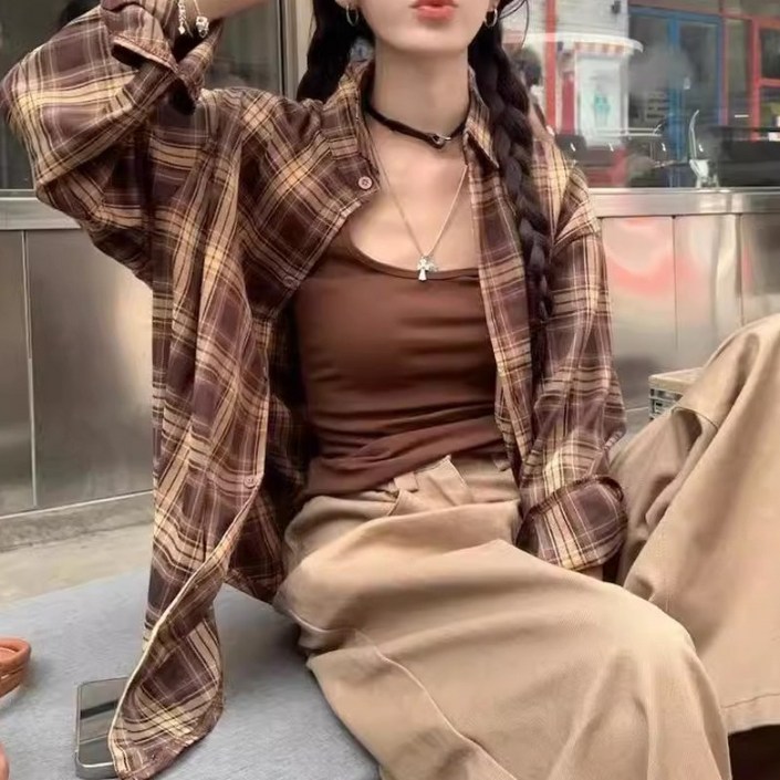 PETITBATH 여성 오버사이즈 체크 플란넬 코튼 긴팔 포켓 디테일 셔츠  RJX20250730CS09