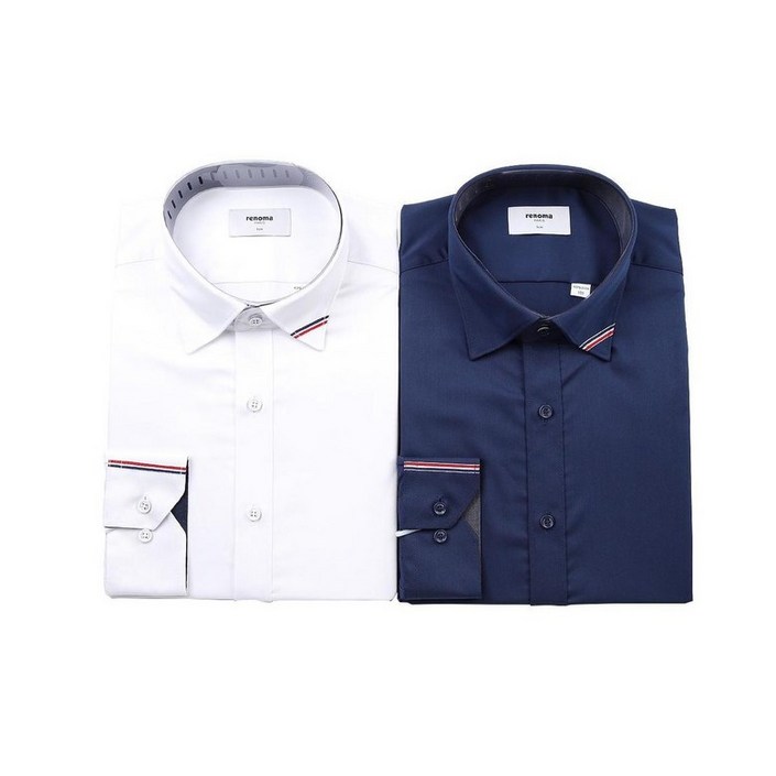 매장 레노마 슬림핏카라삼색포인트 뱀부 폴리스판트윌긴팔셔츠 2종택1 ROFSL0004 셔츠 남방 긴팔 반팔 정장 편안한착용감
