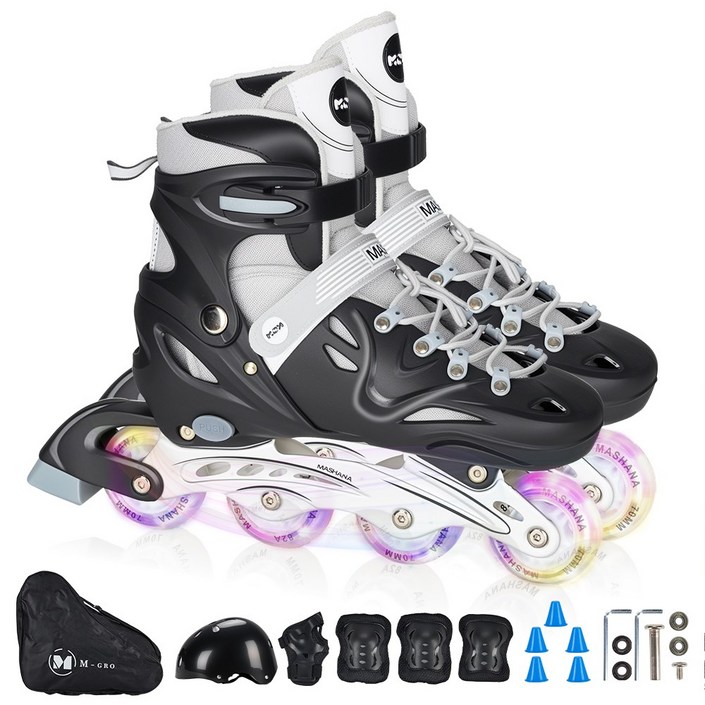조정 가능한 인라인 스케이트+ 헬멧 + 보호대 세트 성인용
