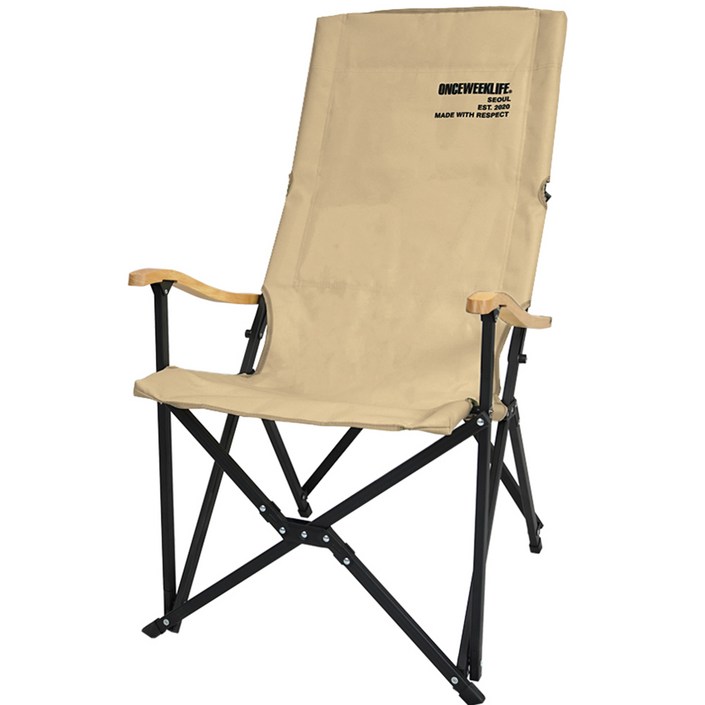 원스위크라이프 롱 릴렉스 캠핑의자 특대 블랙프레임  원목, 베이지, 1개