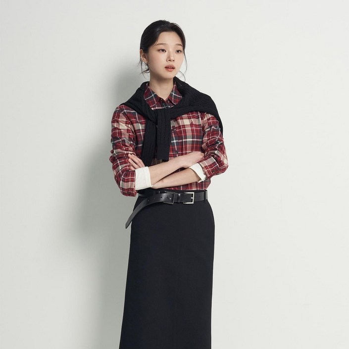 정품 빈폴 레이디스 기모 체크 레귤러핏 셔츠  레드 BF5964C026 균일가 딜