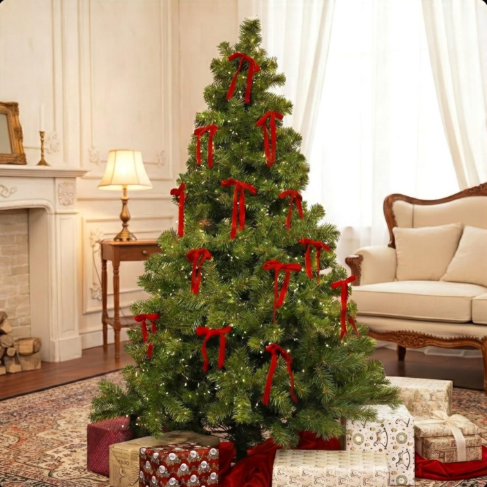 뉴욕 클래식 풀세트 크리스마스 트리 트리오너먼트지네전구, 벨벳리본