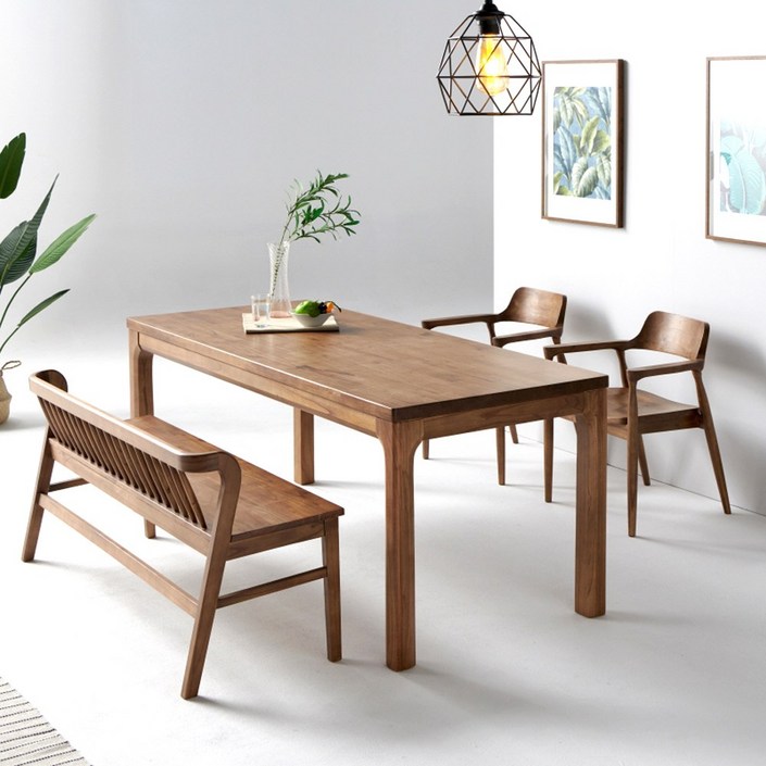 포아몽 참죽나무 4인용 원목 식탁세트 통원목 의자 벤치 식탁테이블포함