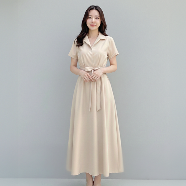 데일로엔 여성 여름 하객룩 셔츠 카라 반팔 롱 원피스