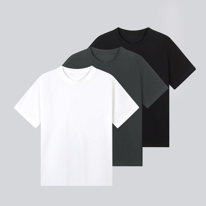 남성반팔티남자여름티셔츠 베이직 남녀공용 20수 순면 라운드넥 오버핏 반팔티 3팩