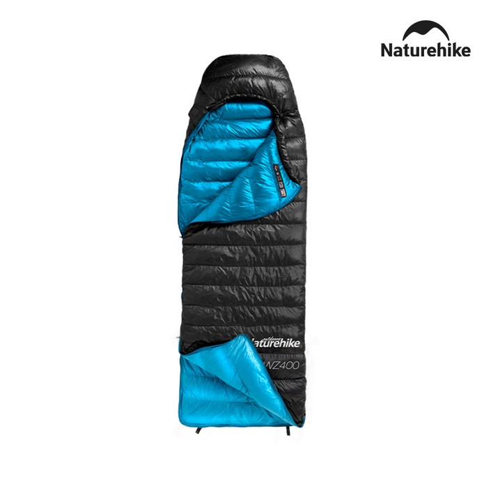 네이처하이크 CW400 후드 다운 침낭 650FP 동계용 겨울 백패킹, 블랙 L, 1개