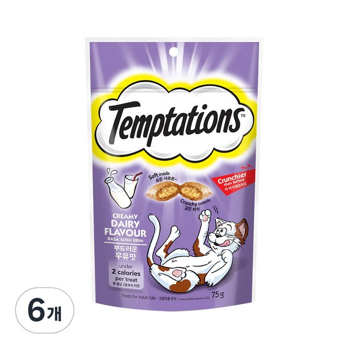 템테이션 고양이 간식, 6개, 75g, 우유