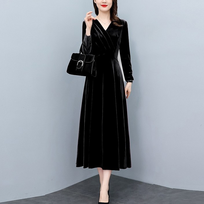 ZENCY 젠시 브룩 브이넥 벨벳 플레어 원피스