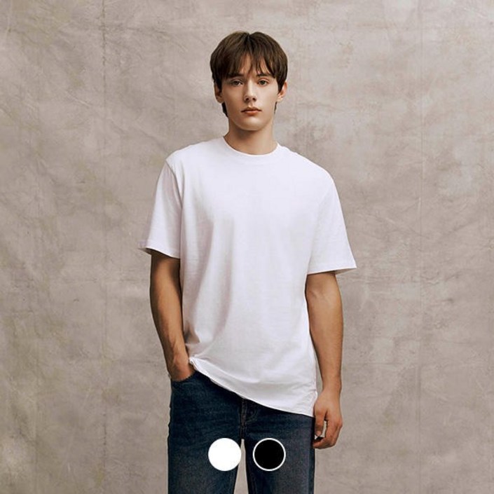 지오다노 남자 슬릿 사계절 레이어드용 반팔 라운드 티셔츠 024900