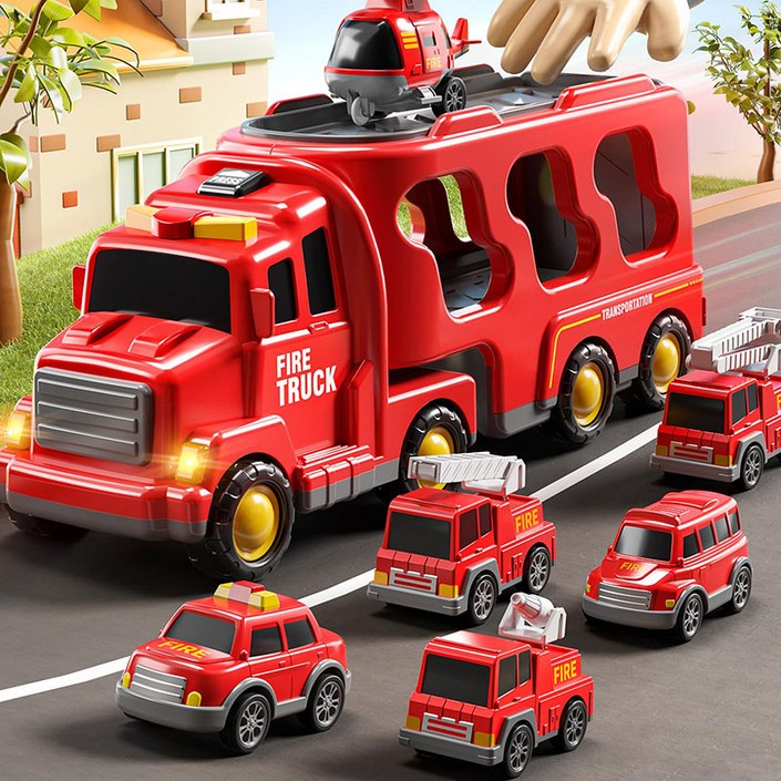 토요요 소방차 장난감 경찰차 중장비 자동차 미니카 주차타워 작동완구 출동 구조대 5in1 아기 선물 세트