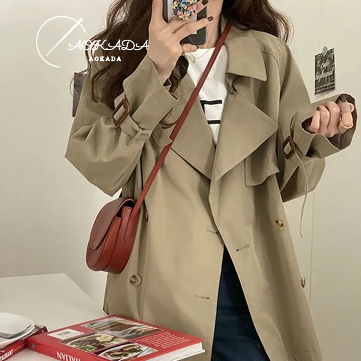 AOKADA 여자 하프코트 패션 통근 베이직 트렌치코트 듀엘코트 블루종