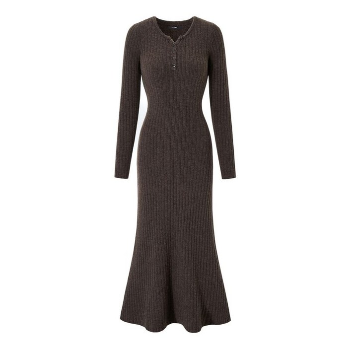 GGPX 반버튼 골지 플레어 니트 롱 원피스 (GPDOW013D)