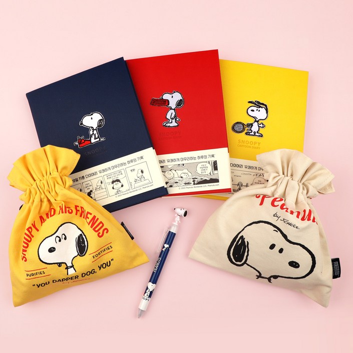 피너츠 카툰 다이어리 set, 베이지 파우치 세트